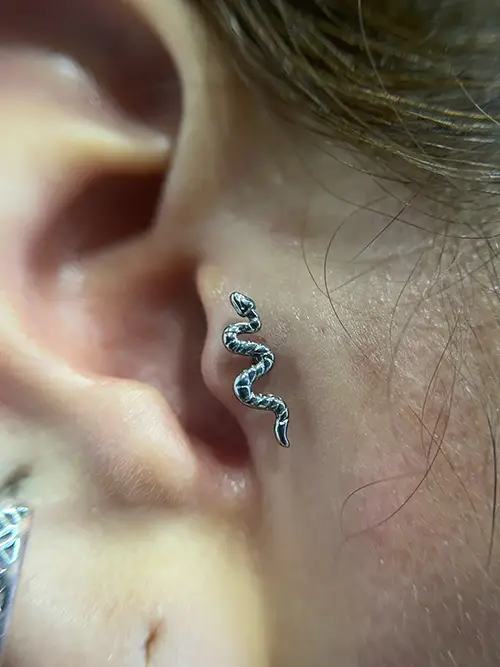 Tragus piercing en Barcelona Realizado por Laura Blu