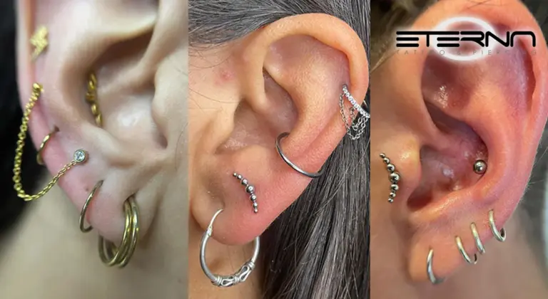 combinaciones de piercings en oreja