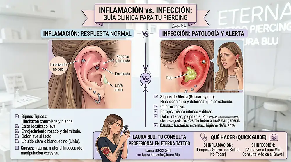 Diferencias entre inflamacion e infeccion en un piercing