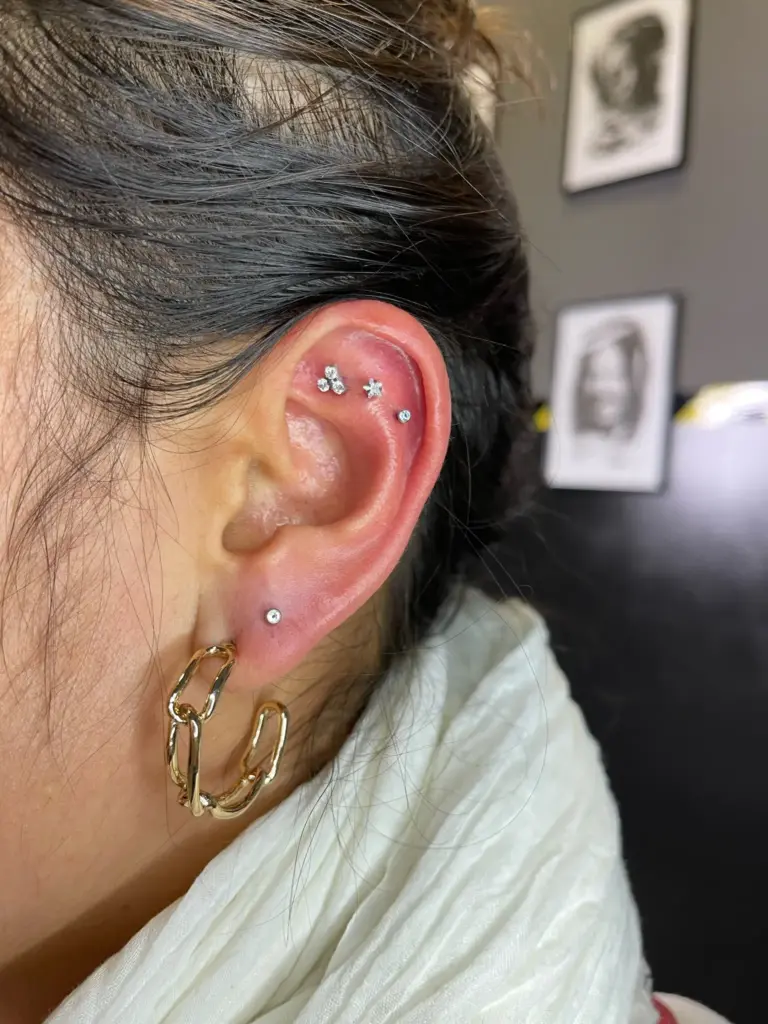 Composición múltiple de piercings en cartílago y lóbulo - Laura Blu Sarrià