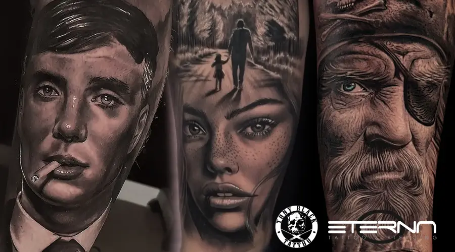 Retratos realistas en Barcelona realizados en nuestro estudio Eterna Tattoo