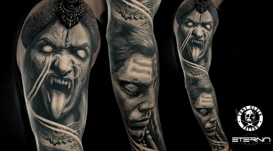 Tatuaje de brazo completo realizado por tony Black en nuestro estudio de Barcelona