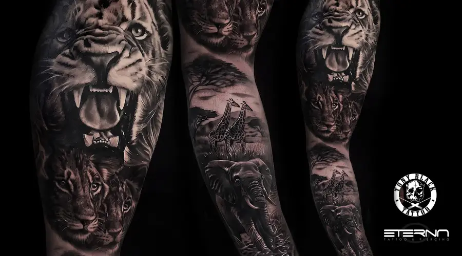 Tatuaje de Manga Realista de Leones realizada por Tony Black en Barcelona