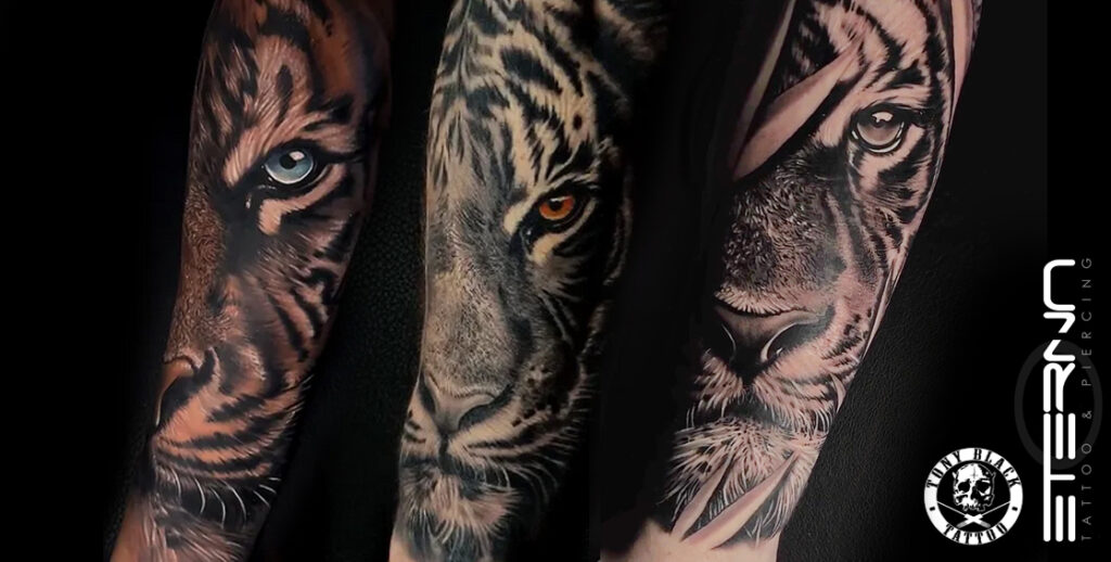 Estudio de tatuajes realistas de tigres en Barcelona por tony Black